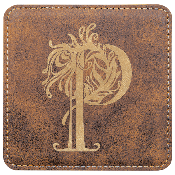 4" x 4" /Gold Square Leatherette Coaster – item GFT710 image 2