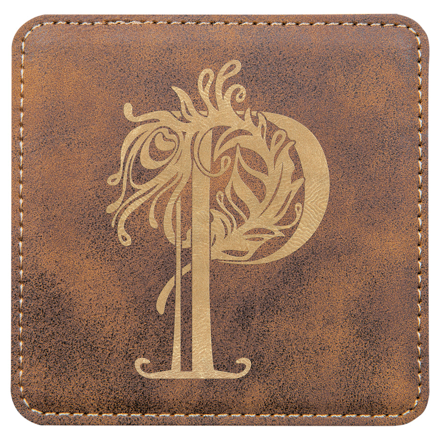 4" x 4" /Gold Square Leatherette Coaster – item GFT710