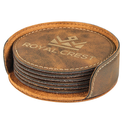 4" x 1.25" /Gold Round Leatherette 6-Coaster Set – item GFT720