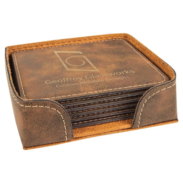 4" x 4" /Gold Square Leatherette 6-Coaster Set – item GFT721 image 2