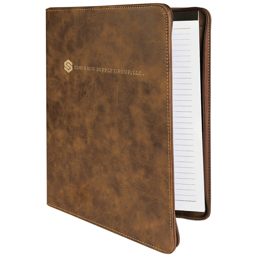 Rustic/Gold Laserable Leatherette Portfolio with Zipper and – item GFT729