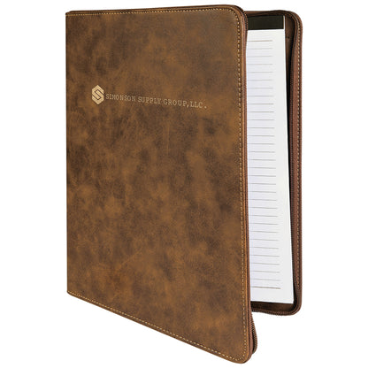 Rustic/Gold Laserable Leatherette Portfolio with Zipper and – item GFT729