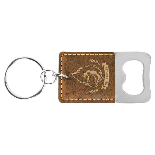 2.75" x 1.5" Rustic/Gold Leatherette Bottle Opener Keychain – item GFT733