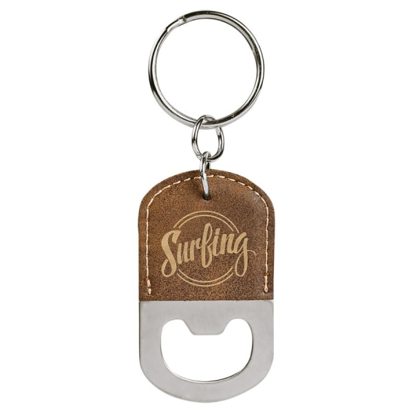 2.5" x 1.5" Rustic/Gold Leatherette Bottle Opener Keychain – item GFT734 image 2