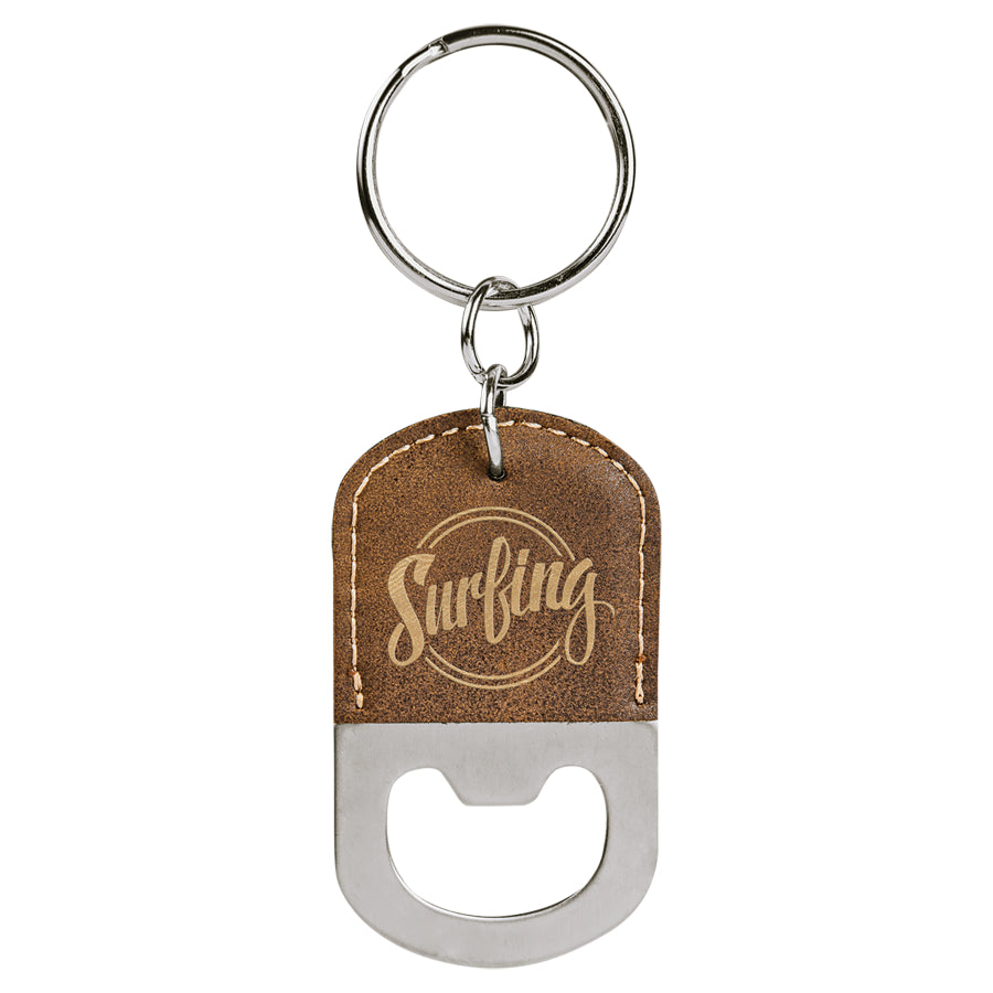 2.5" x 1.5" Rustic/Gold Leatherette Bottle Opener Keychain – item GFT734