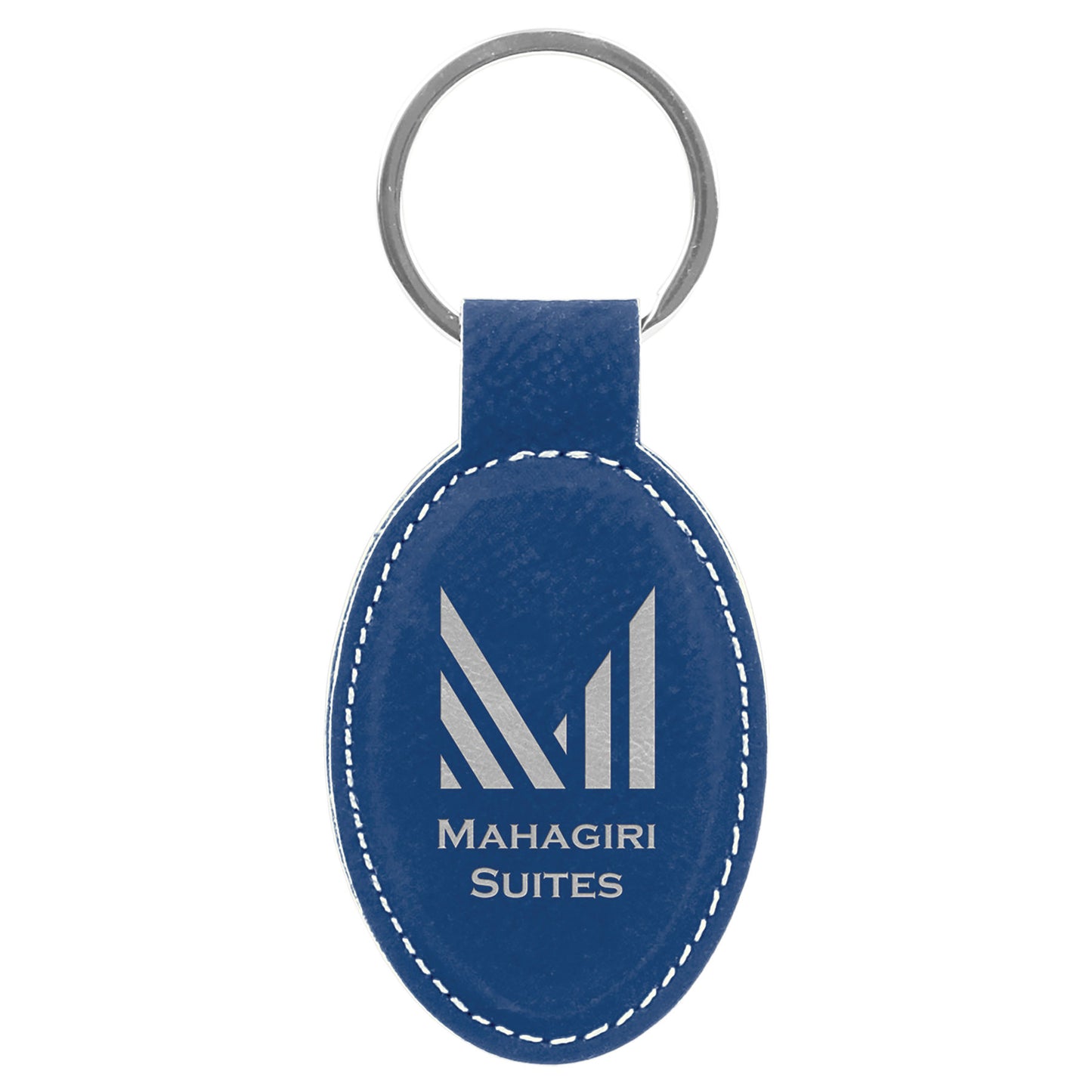 3" x 1.75" Blue/Silver Oval Leatherette Keychain – item GFT830 image 2