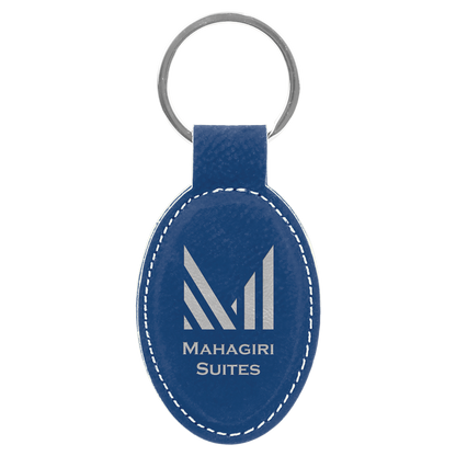 3" x 1.75" Blue/Silver Oval Leatherette Keychain – item GFT830