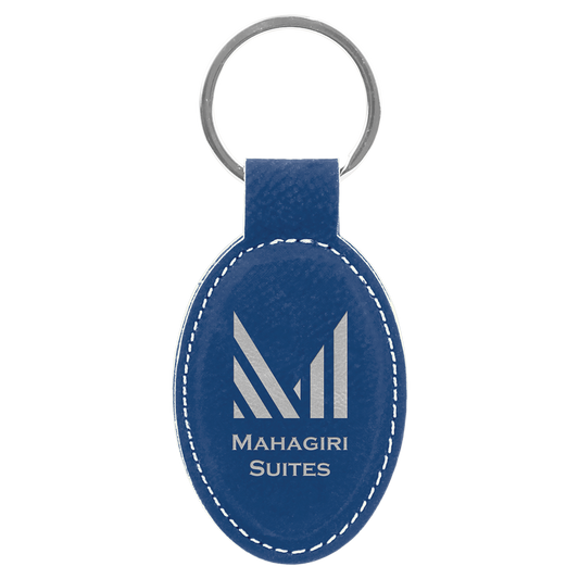 3" x 1.75" Blue/Silver Oval Leatherette Keychain – item GFT830