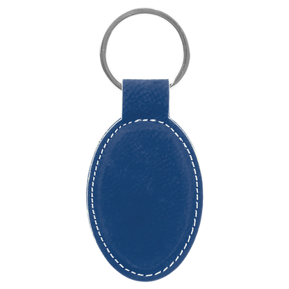 3" x 1.75" Blue/Silver Oval Leatherette Keychain – item GFT830 image 3