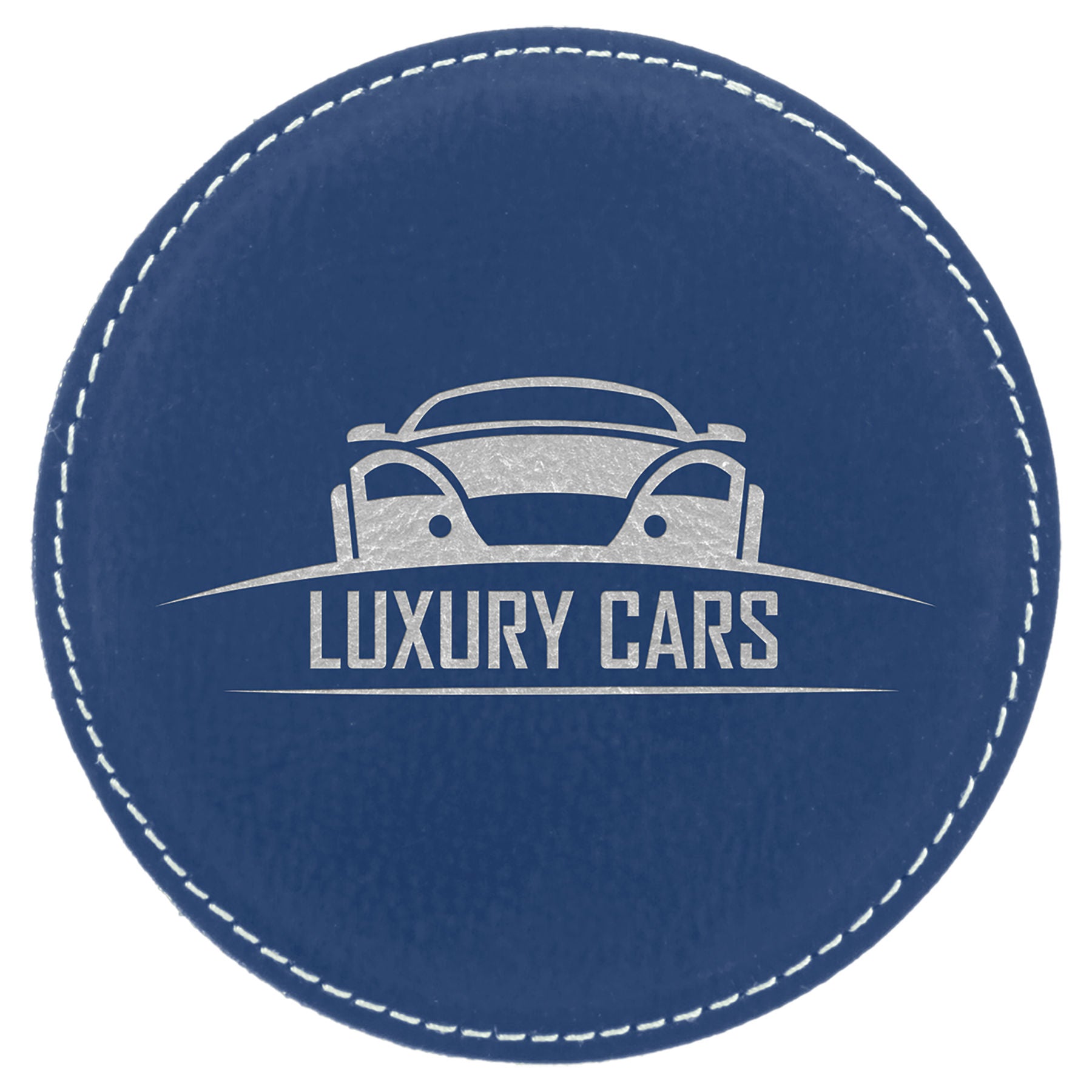 4" Blue/Silver Round Leatherette Coaster – item GFT835 image 2