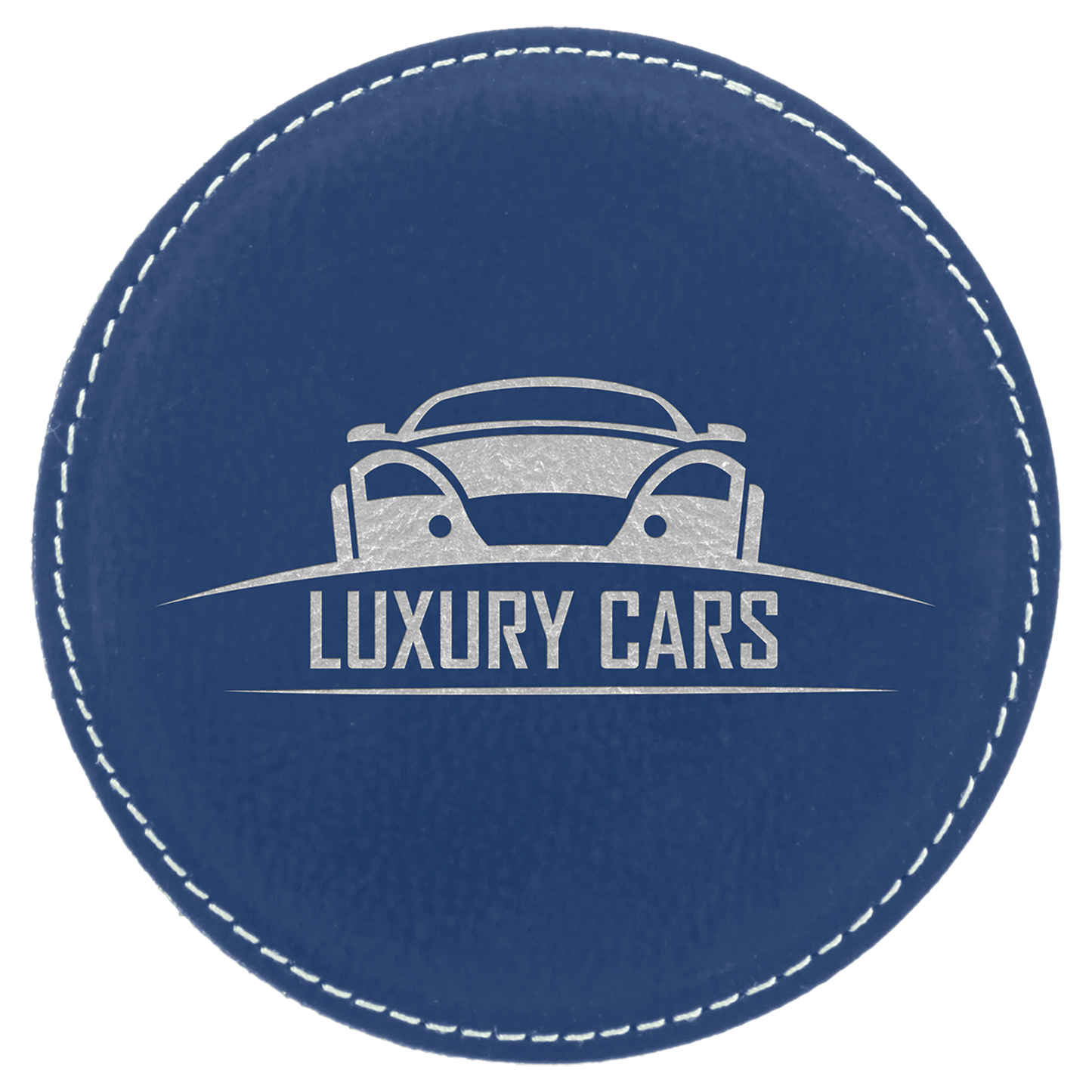 4" Blue/Silver Round Leatherette Coaster – item GFT835