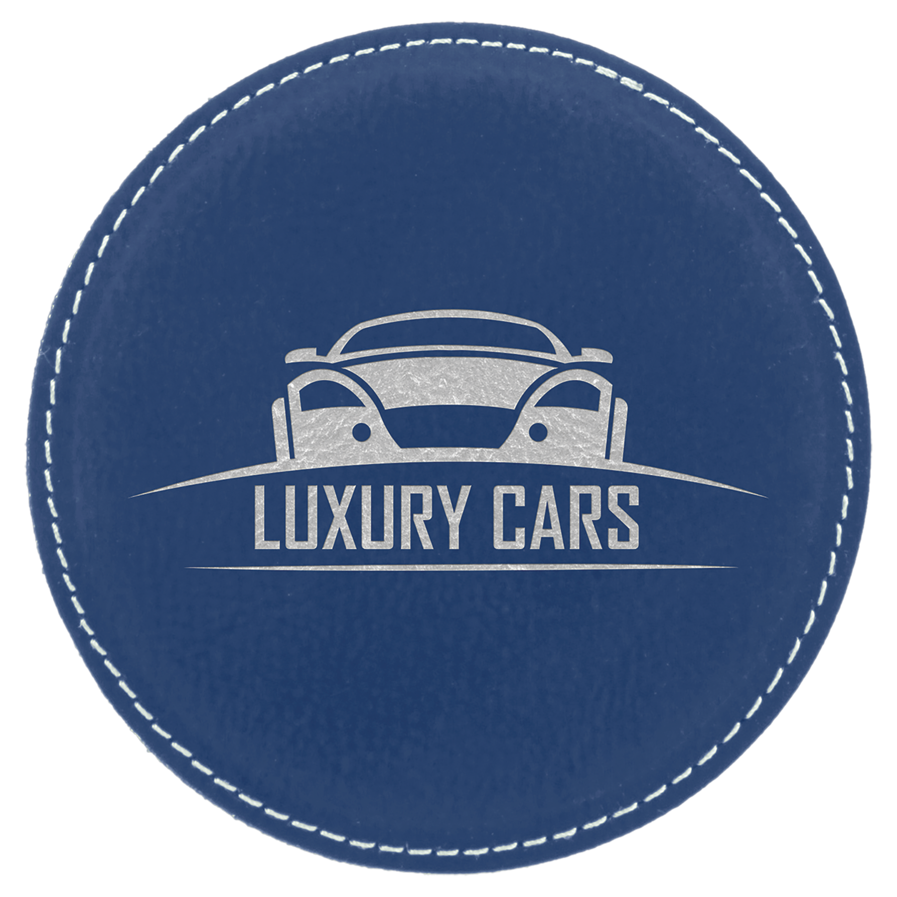 4" Blue/Silver Round Leatherette Coaster – item GFT835