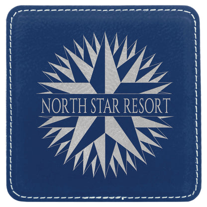4" x 4" Blue/Silver Square Leatherette Coaster – item GFT836 image 2