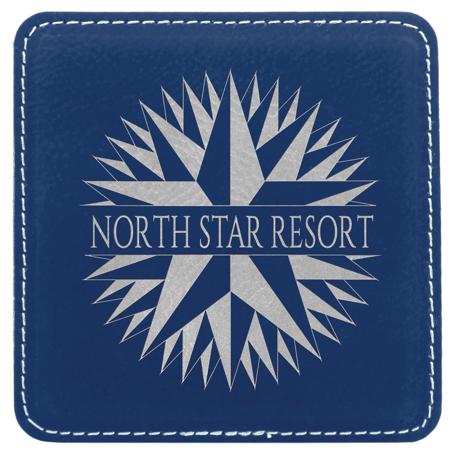 4" x 4" Blue/Silver Square Leatherette Coaster – item GFT836