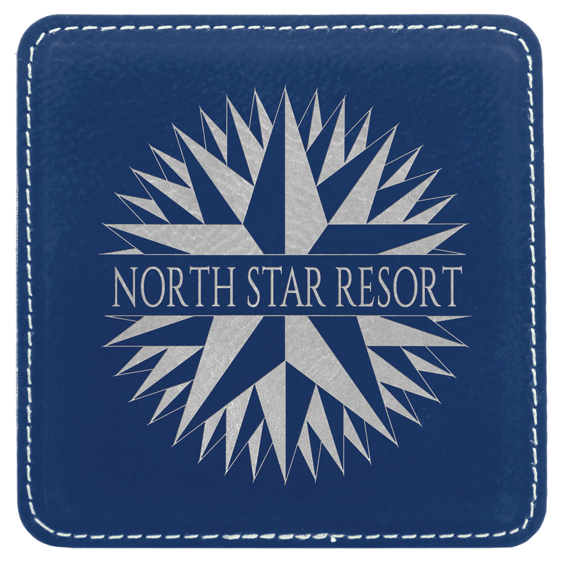 4" x 4" Blue/Silver Square Leatherette Coaster – item GFT836