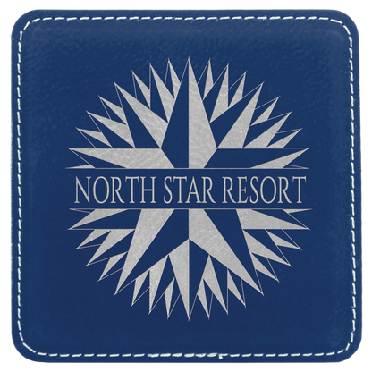 4" x 4" Blue/Silver Square Leatherette Coaster – item GFT836