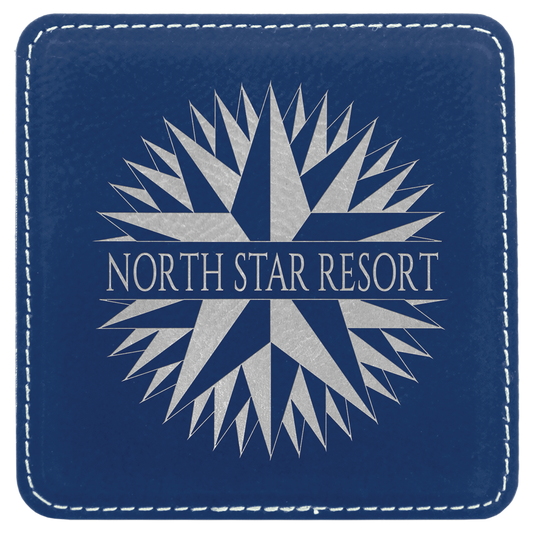 4" x 4" Blue/Silver Square Leatherette Coaster – item GFT836