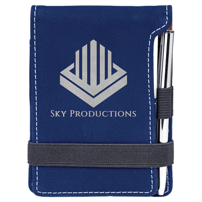 3.25" x 4.75" Blue/Silver Leatherette Mini Notepad – item GFT839