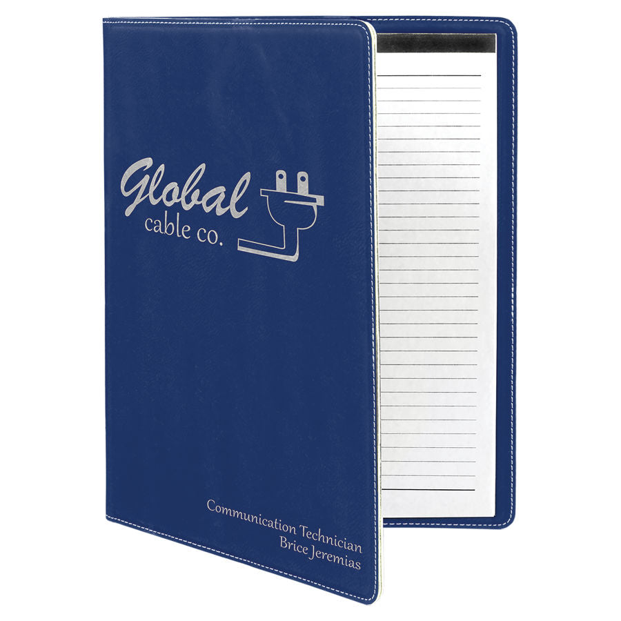 Blue/Silver Laserable Leatherette Portfolio with Lined Pad – item GFT841