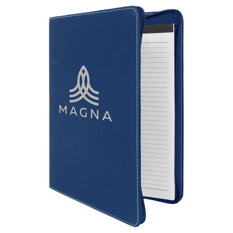 Blue/Silver Laserable Leatherette Portfolio with Zipper and – item GFT842