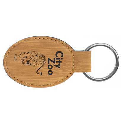3" x 1.75" Bamboo Oval Leatherette Keychain – item GFT861 image 2