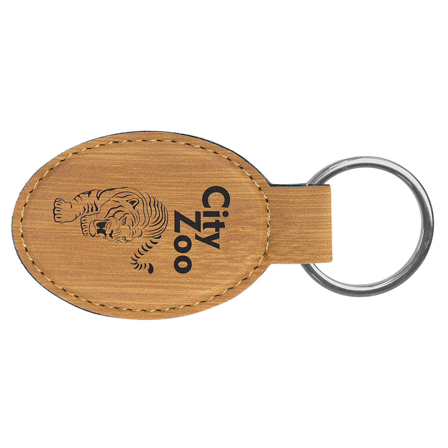 3" x 1.75" Bamboo Oval Leatherette Keychain – item GFT861