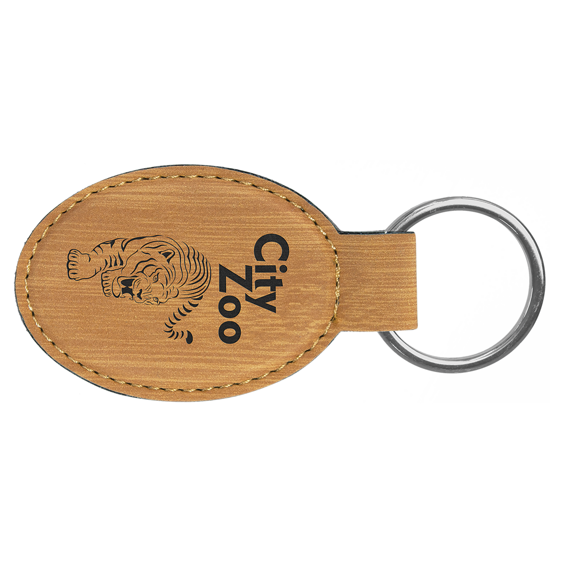 3" x 1.75" Bamboo Oval Leatherette Keychain – item GFT861