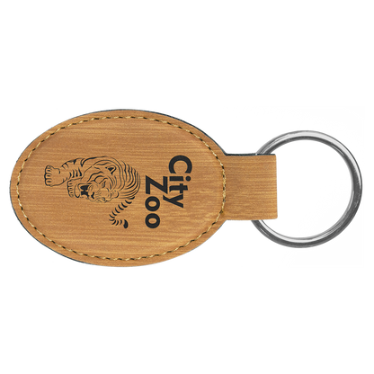 3" x 1.75" Bamboo Oval Leatherette Keychain – item GFT861