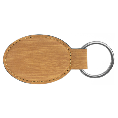 3" x 1.75" Bamboo Oval Leatherette Keychain – item GFT861 image 3