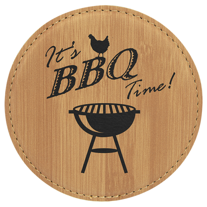 4" Bamboo Round Leatherette Coaster – item GFT871