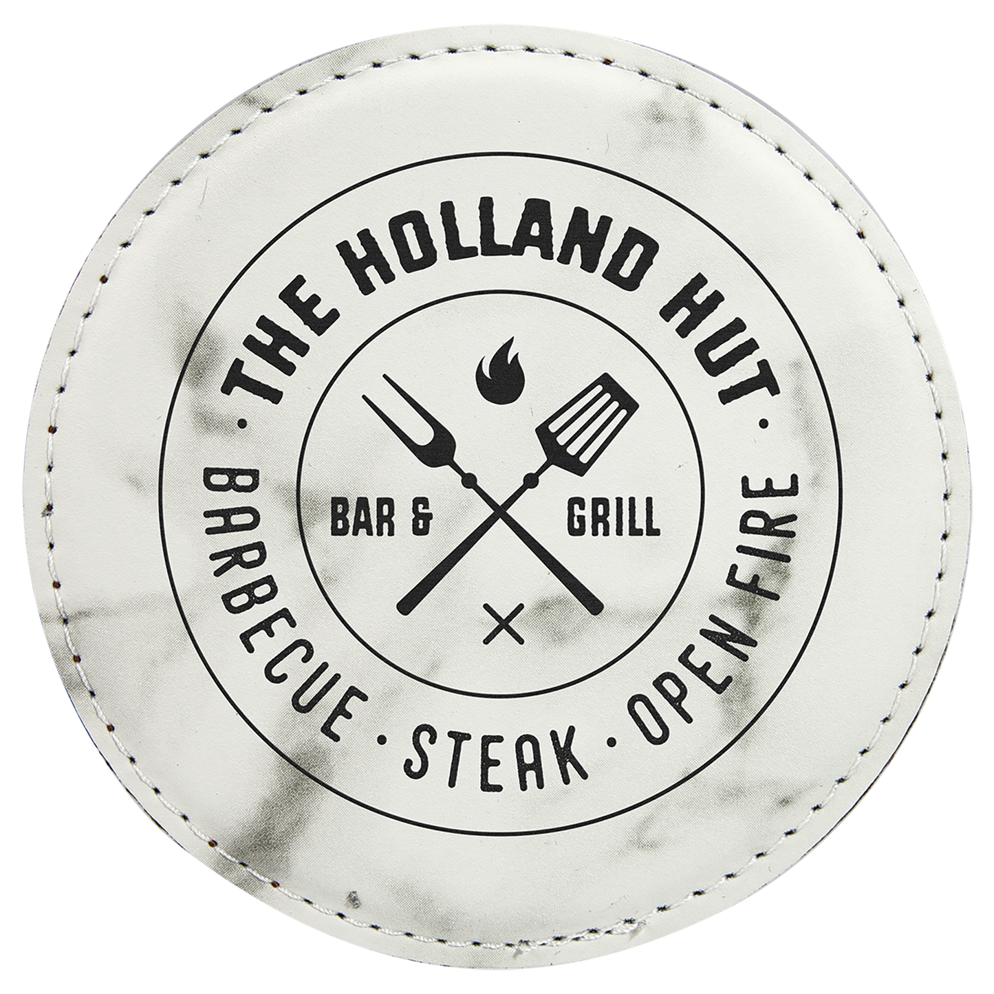 4" White Marble Round Leatherette Coaster – item GFT872