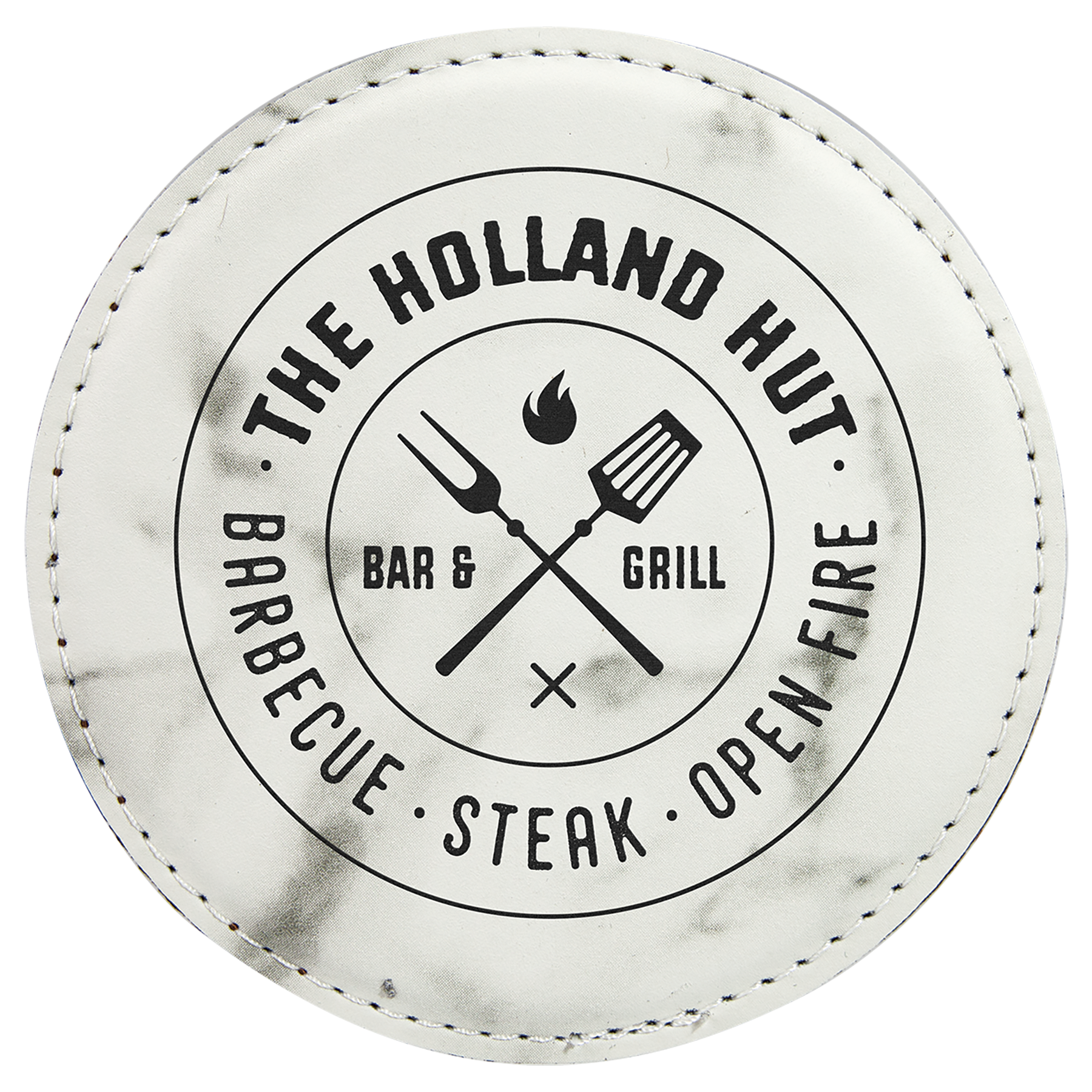 4" White Marble Round Leatherette Coaster – item GFT872