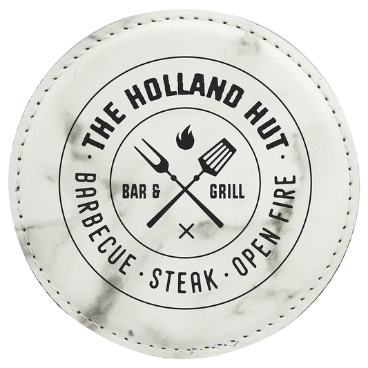 4" White Marble Round Leatherette Coaster – item GFT872