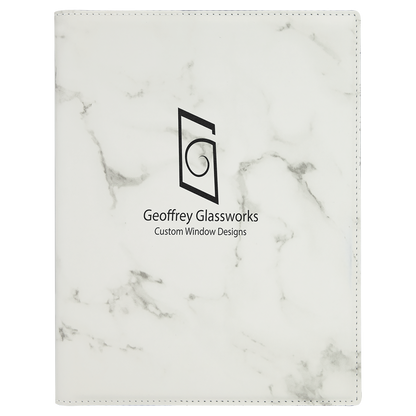 7" x 9" White Marble Leatherette Small Portfolio – item GFT882