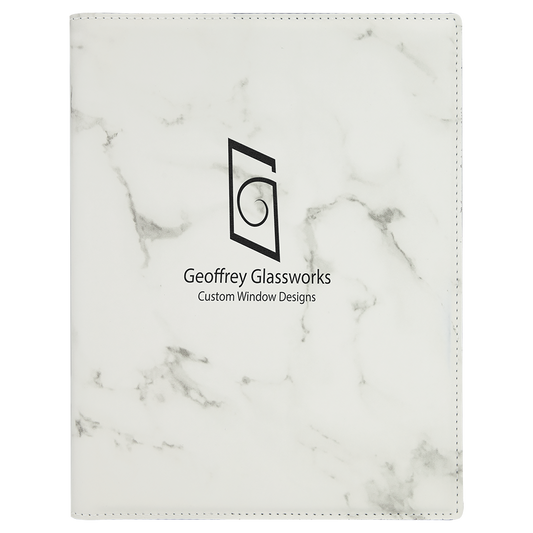7" x 9" White Marble Leatherette Small Portfolio – item GFT882