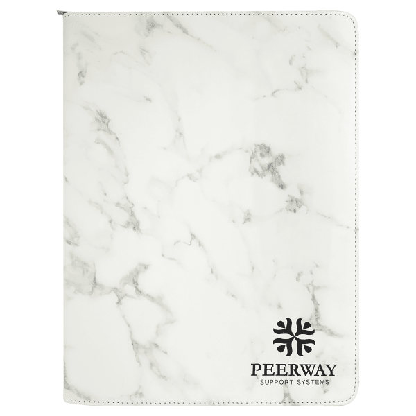 9.5" x 12" White Marble Leatherette Zipper Portfolio – item GFT886 image 6