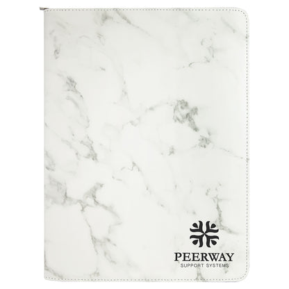 9.5" x 12" White Marble Leatherette Zipper Portfolio – item GFT886 image 2