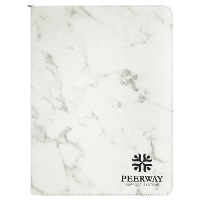 9.5" x 12" White Marble Leatherette Zipper Portfolio – item GFT886