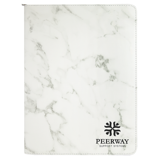 9.5" x 12" White Marble Leatherette Zipper Portfolio – item GFT886