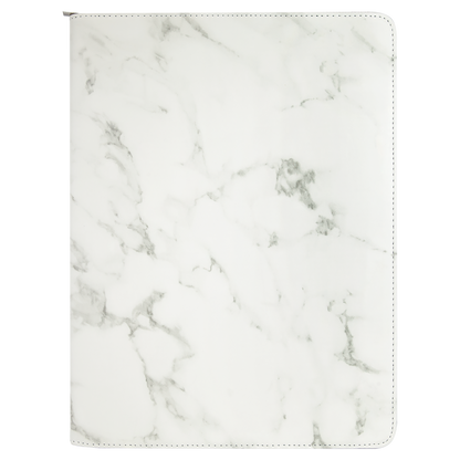 9.5" x 12" White Marble Leatherette Zipper Portfolio – item GFT886 image 4