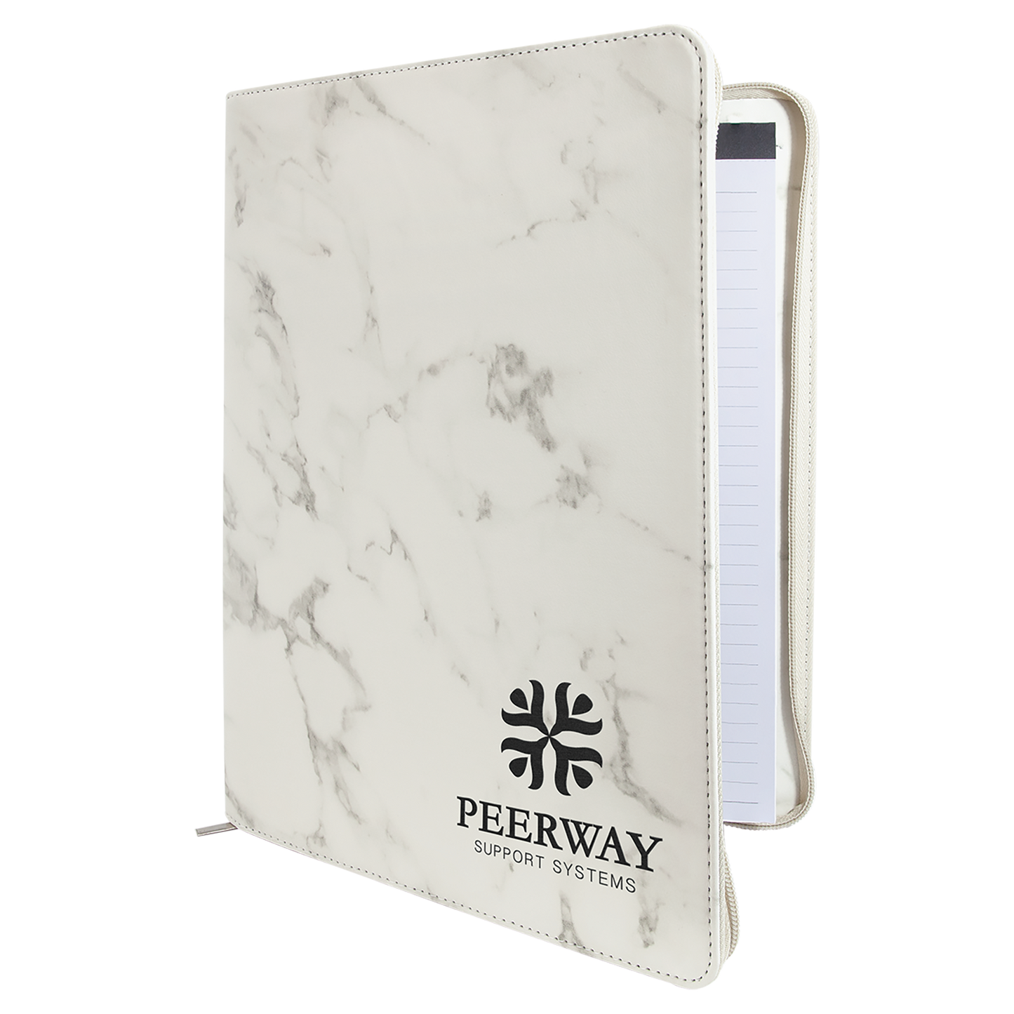 9.5" x 12" White Marble Leatherette Zipper Portfolio – item GFT886 image 3