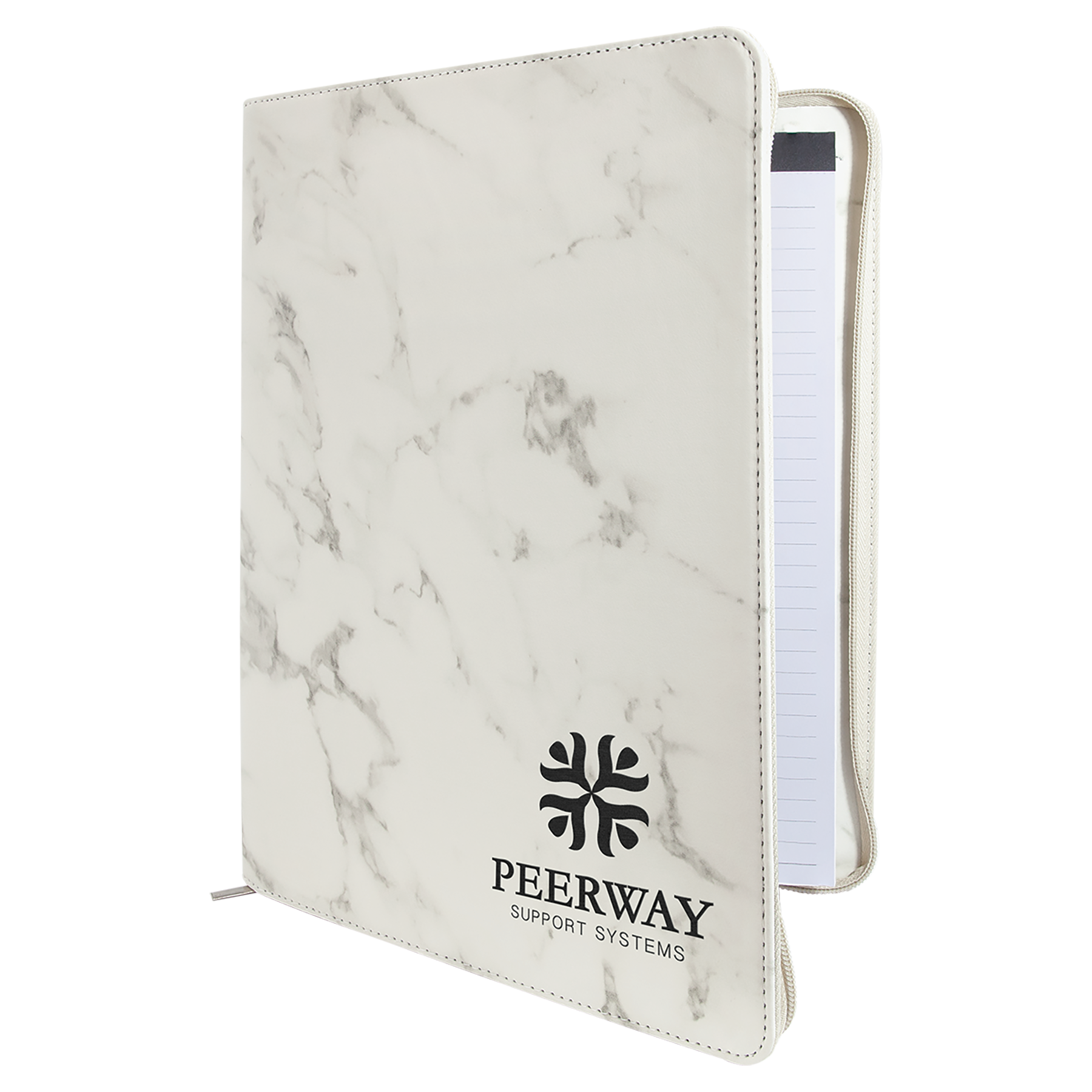 9.5" x 12" White Marble Leatherette Zipper Portfolio – item GFT886 image 3