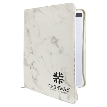 9.5" x 12" White Marble Leatherette Zipper Portfolio – item GFT886 image 3