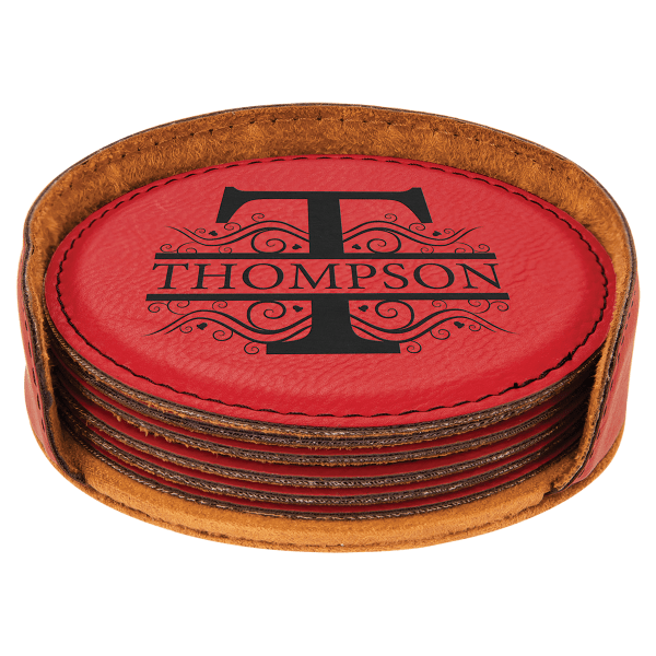 4" x 1.25" Round Leatherette 6-Coaster Set – item GFT913 image 2
