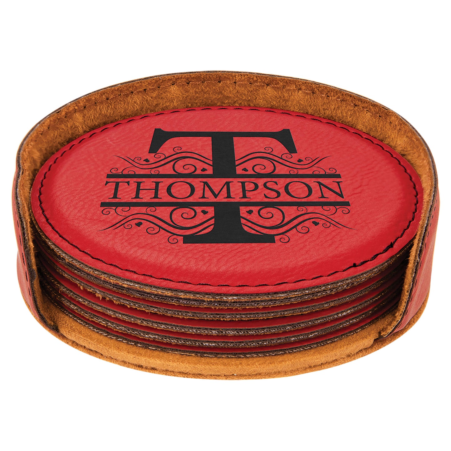 4" x 1.25" Round Leatherette 6-Coaster Set – item GFT913