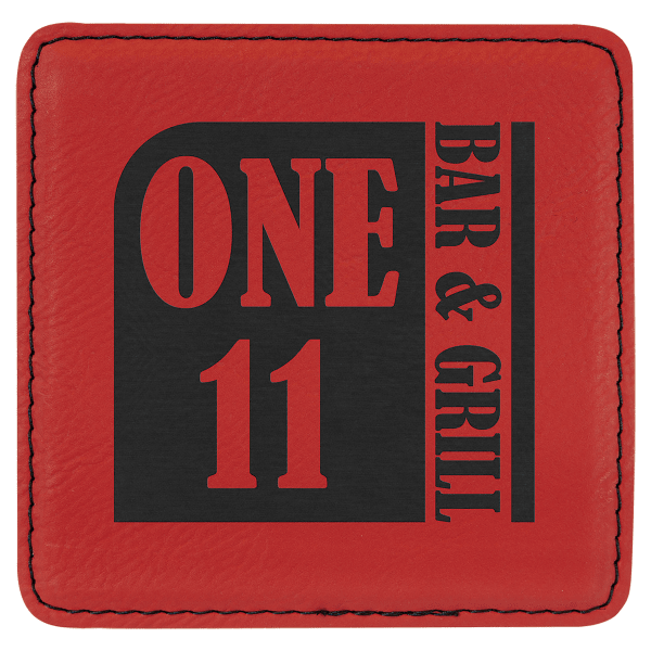 4" x 4" Red/Black Square Leatherette Coaster – item GFT914 image 2