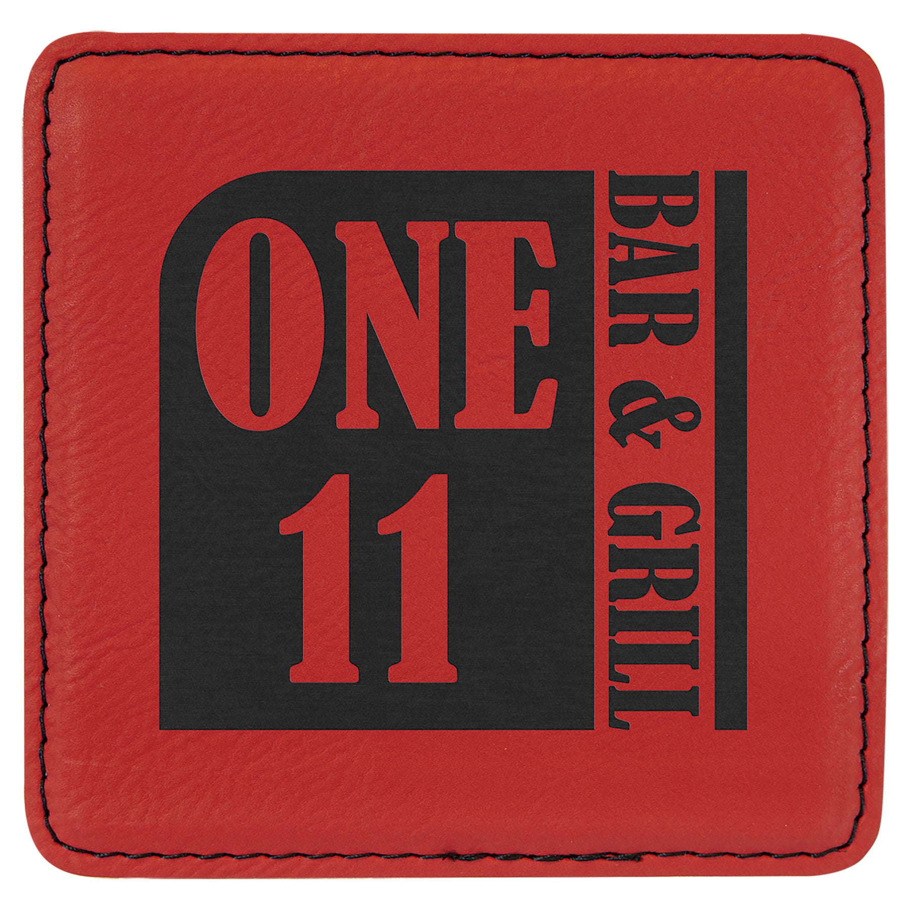 4" x 4" Red/Black Square Leatherette Coaster – item GFT914