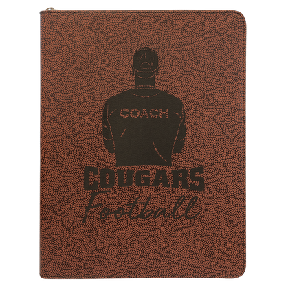 9.5" x 12" Football Leatherette Zipper Portfolio – item GFT962