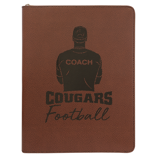 9.5" x 12" Football Leatherette Zipper Portfolio – item GFT962