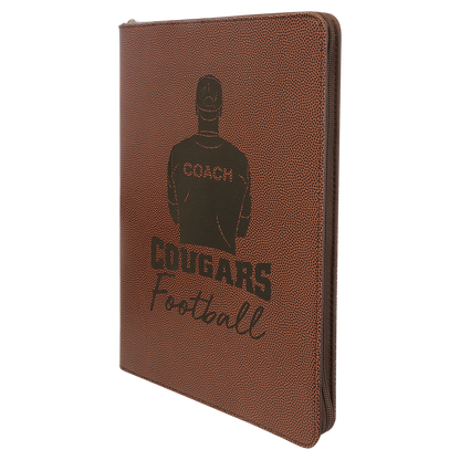 9.5" x 12" Football Leatherette Zipper Portfolio – item GFT962 image 3
